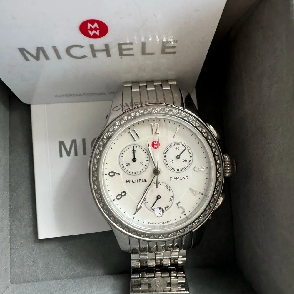 Michele Stainless Steel Diamond Watch - Picture 5 of 8